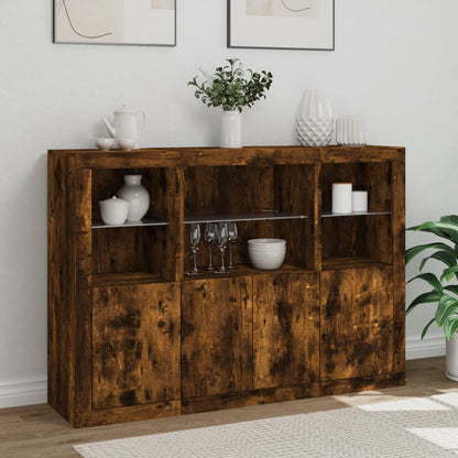 Sideboards mit LED-Leuchten 3 Stk. Räuchereiche Holzwerkstoff