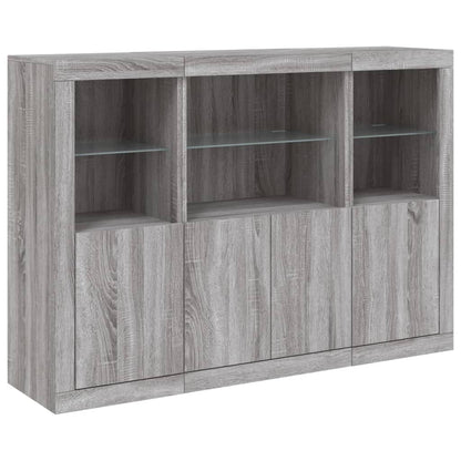 Sideboards mit LED-Leuchten 3 Stk. Grau Sonoma Holzwerkstoff