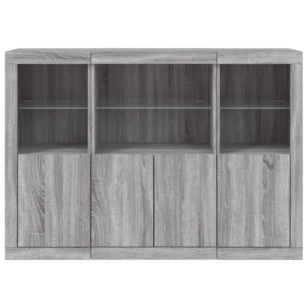 Sideboards mit LED-Leuchten 3 Stk. Grau Sonoma Holzwerkstoff