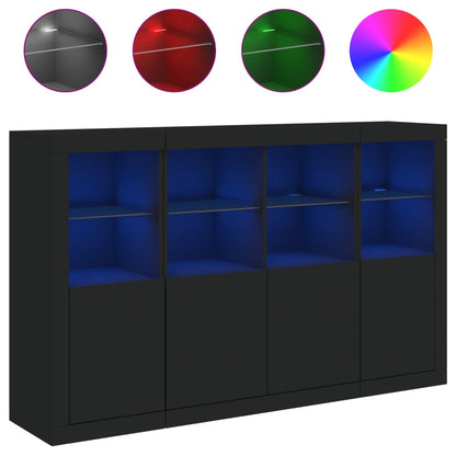 Sideboards mit LED-Leuchten 3 Stk. Schwarz Holzwerkstoff