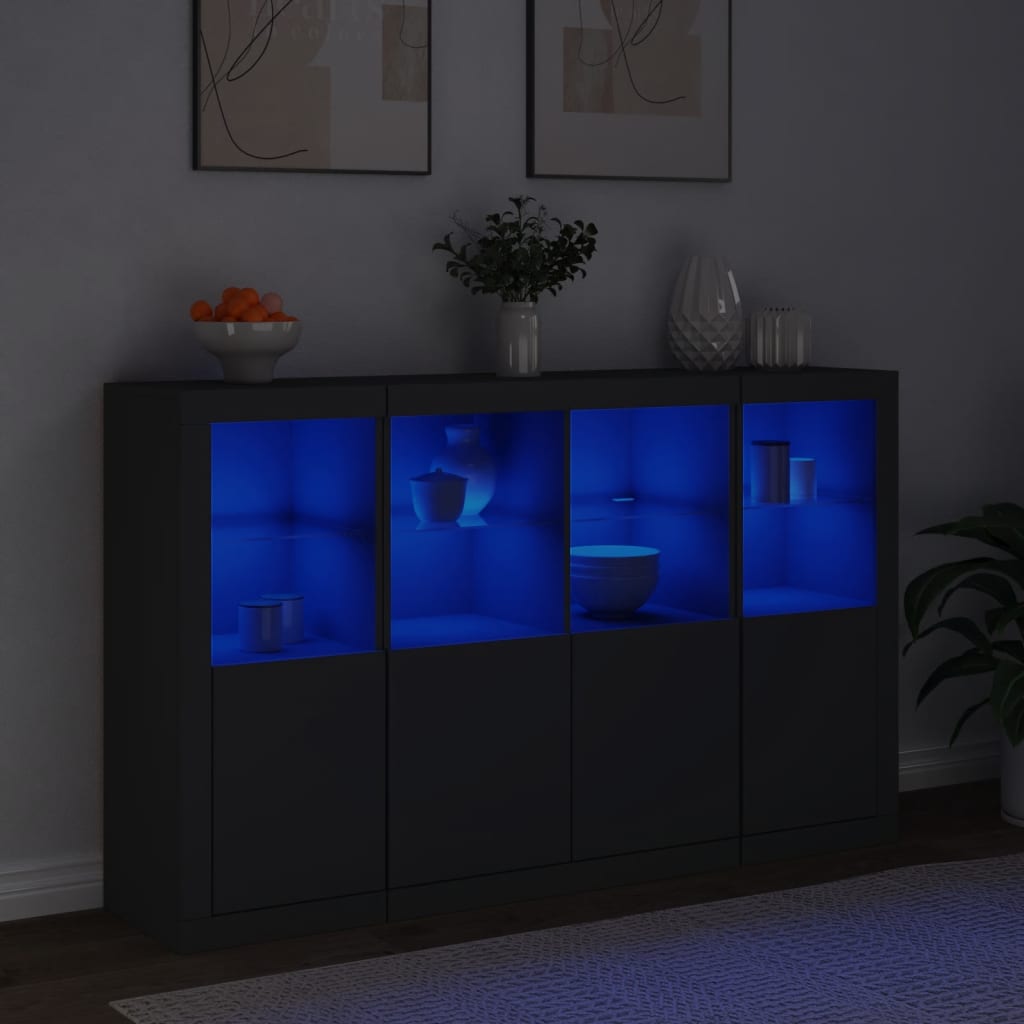 Sideboards mit LED-Leuchten 3 Stk. Schwarz Holzwerkstoff