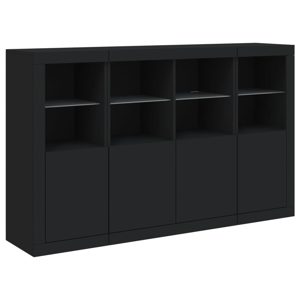 Sideboards mit LED-Leuchten 3 Stk. Schwarz Holzwerkstoff