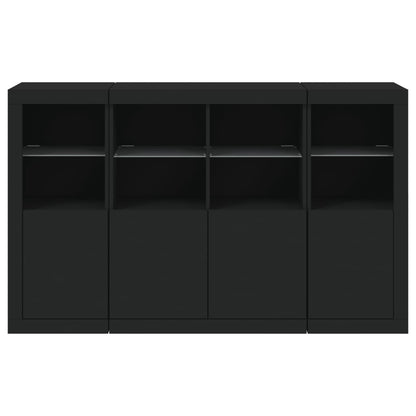 Sideboards mit LED-Leuchten 3 Stk. Schwarz Holzwerkstoff