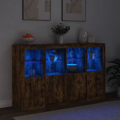 Sideboards mit LED-Leuchten 3 Stk. Räuchereiche Holzwerkstoff