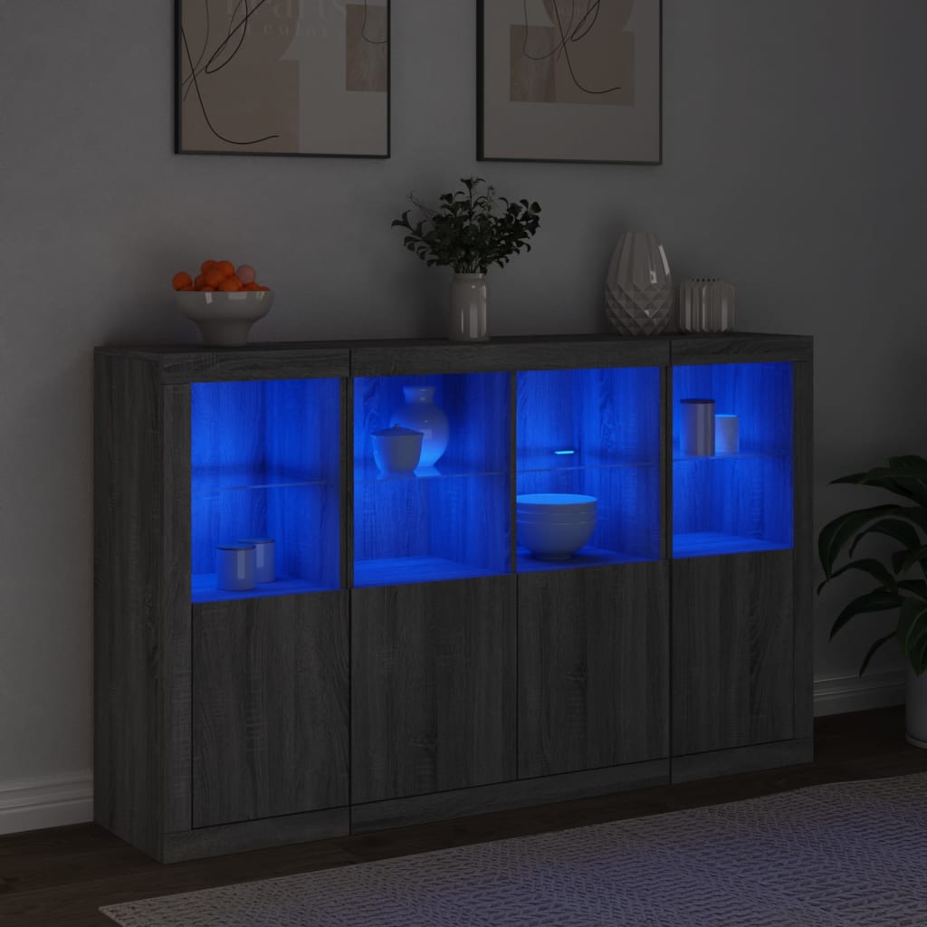 Sideboards mit LED-Leuchten 3 Stk. Grau Sonoma Holzwerkstoff