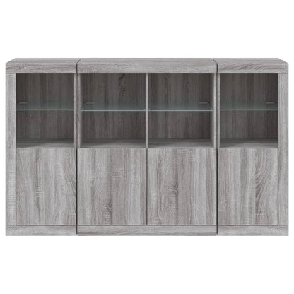 Sideboards mit LED-Leuchten 3 Stk. Grau Sonoma Holzwerkstoff