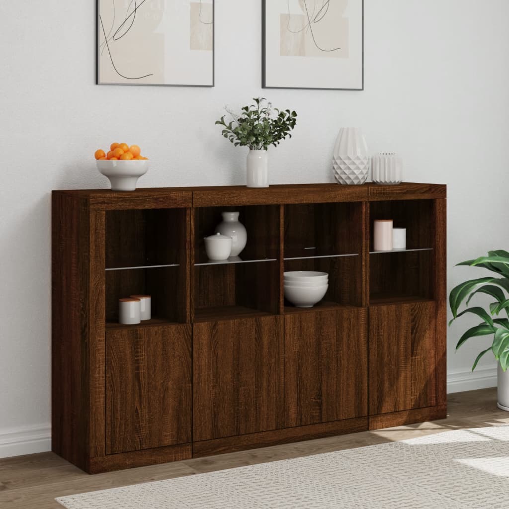 Sideboards mit LED-Leuchten 3 Stk. Braun Eichen-Optik