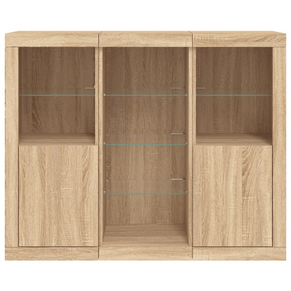 Sideboards mit LED-Leuchten 3 Stk. Sonoma-Eiche Holzwerkstoff