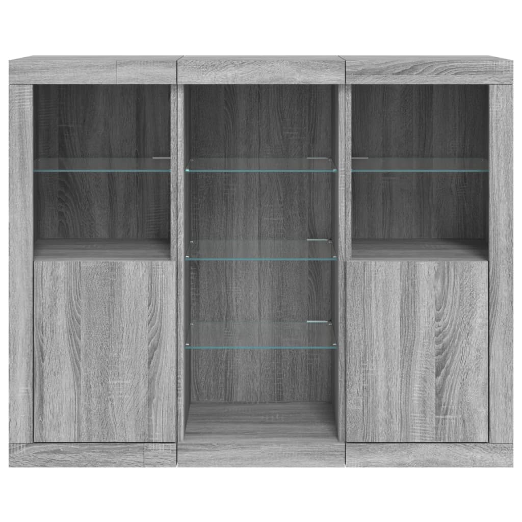 Sideboards mit LED-Leuchten 3 Stk. Grau Sonoma Holzwerkstoff