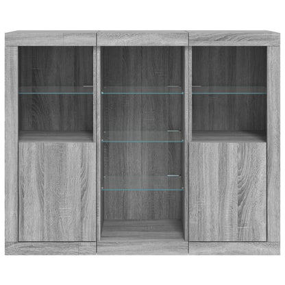 Sideboards mit LED-Leuchten 3 Stk. Grau Sonoma Holzwerkstoff