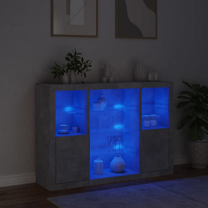 Sideboards mit LED-Leuchten 3 Stk. Betongrau Holzwerkstoff