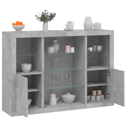 Sideboards mit LED-Leuchten 3 Stk. Betongrau Holzwerkstoff