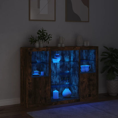 Sideboards mit LED-Leuchten 3 Stk. Räuchereiche Holzwerkstoff