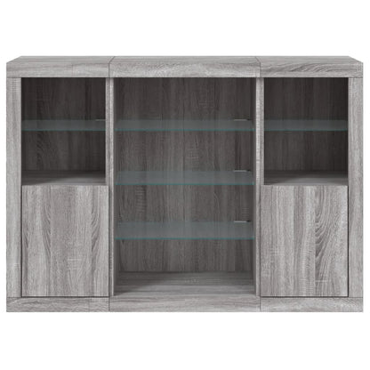 Sideboards mit LED-Leuchten 3 Stk. Grau Sonoma Holzwerkstoff