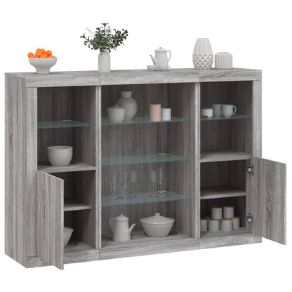 Sideboards mit LED-Leuchten 3 Stk. Grau Sonoma Holzwerkstoff