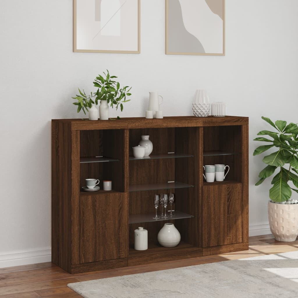 Sideboards mit LED-Leuchten 3 Stk. Braun Eichen-Optik