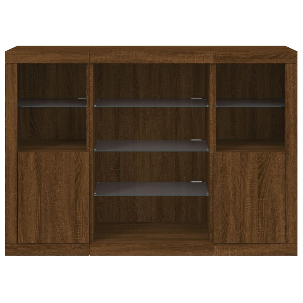 Sideboards mit LED-Leuchten 3 Stk. Braun Eichen-Optik