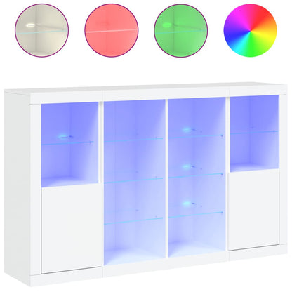 Sideboards mit LED-Leuchten 3 Stk. Weiß Holzwerkstoff