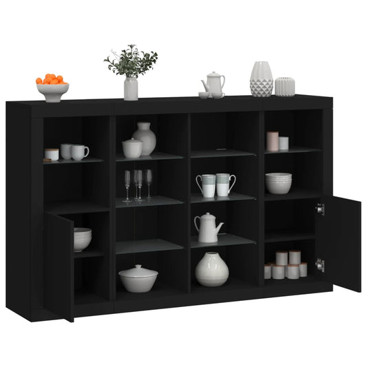 Sideboards mit LED-Leuchten 3 Stk. Schwarz Holzwerkstoff