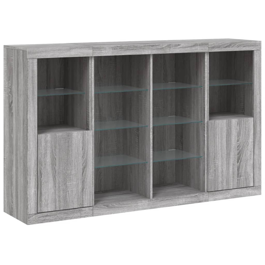 Sideboards mit LED-Leuchten 3 Stk. Grau Sonoma Holzwerkstoff