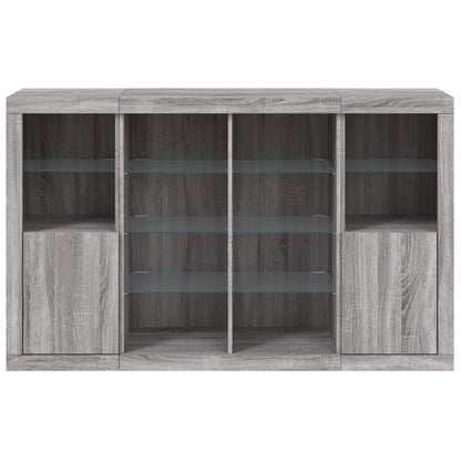 Sideboards mit LED-Leuchten 3 Stk. Grau Sonoma Holzwerkstoff