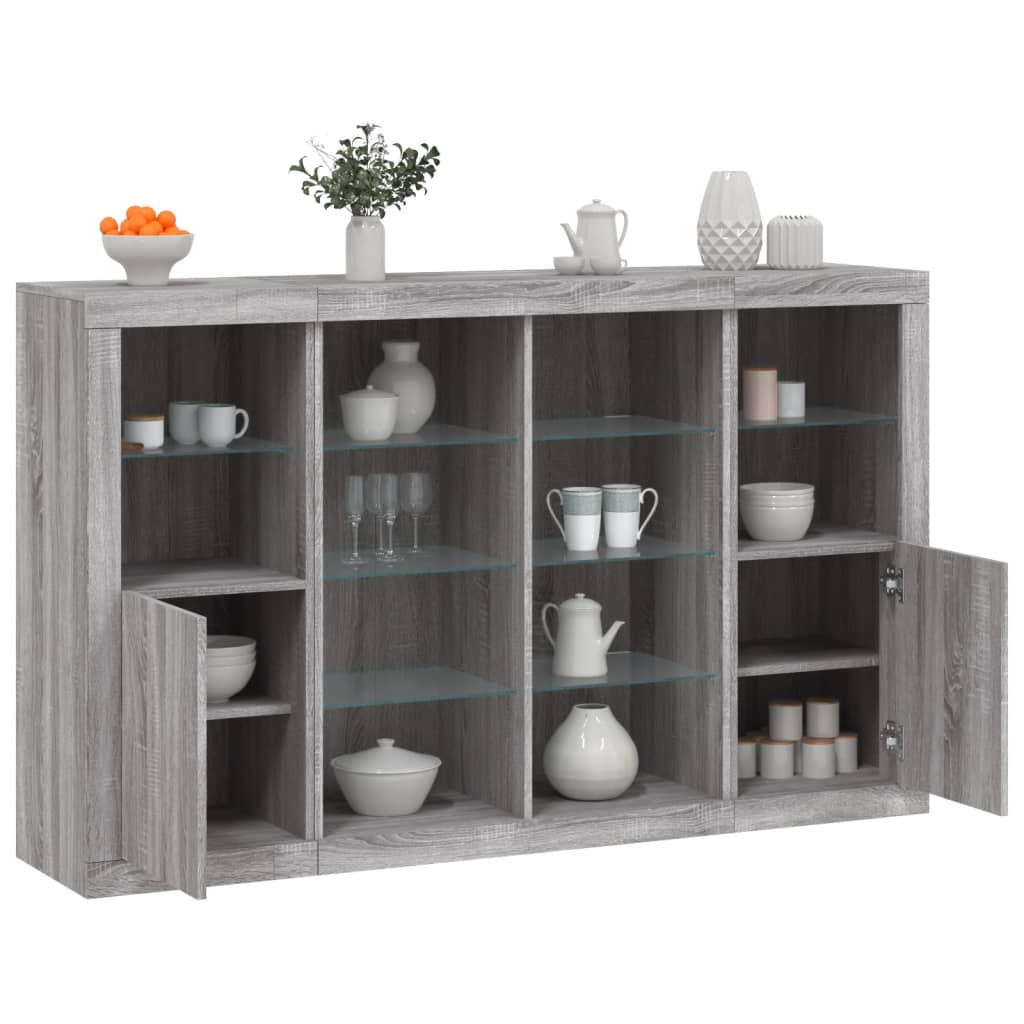 Sideboards mit LED-Leuchten 3 Stk. Grau Sonoma Holzwerkstoff