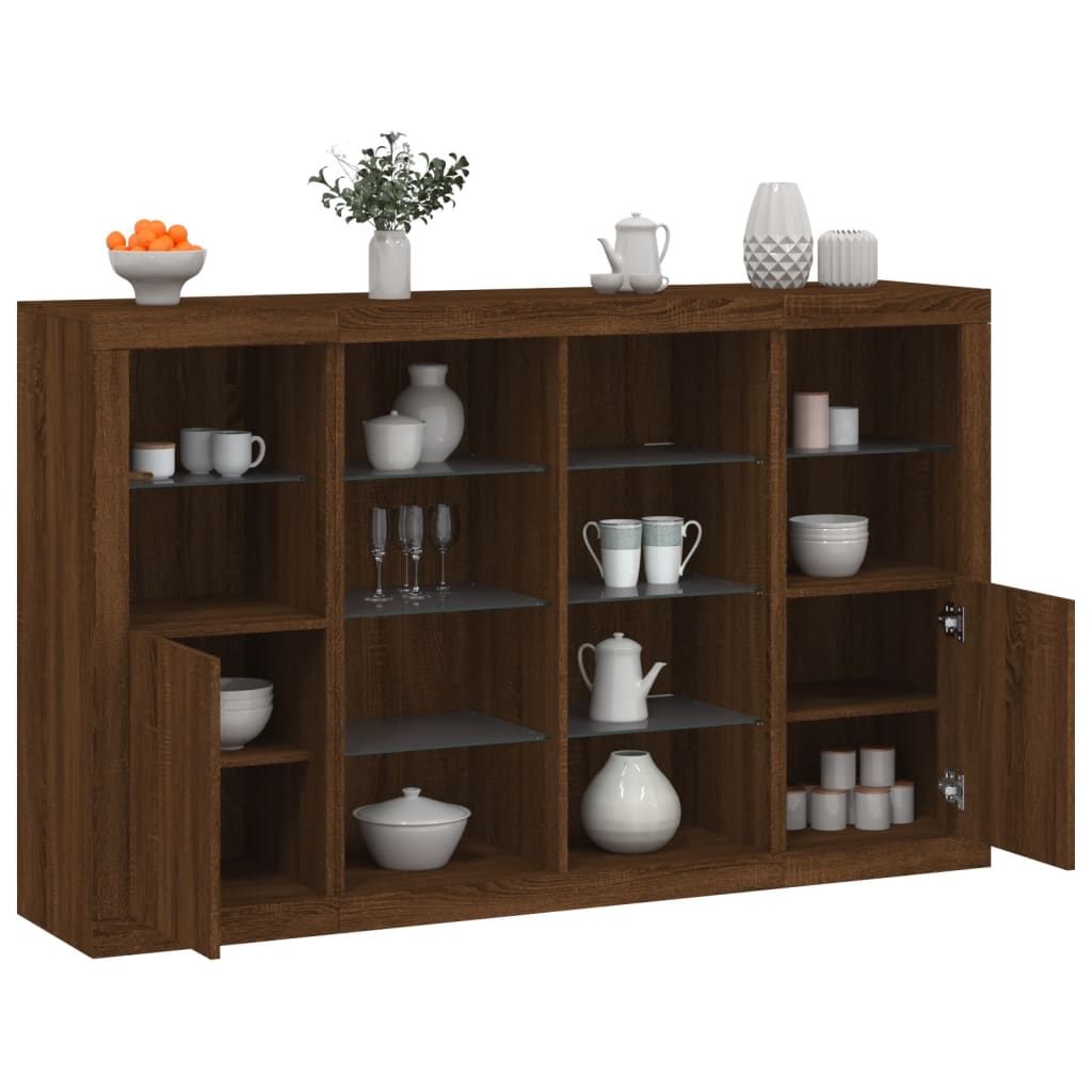 Sideboards mit LED-Leuchten 3 Stk. Braun Eichen-Optik