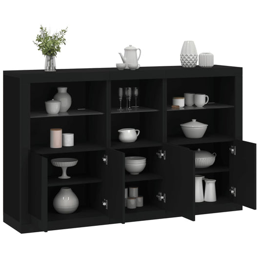 Sideboard mit LED-Leuchten Schwarz 162x37x100 cm