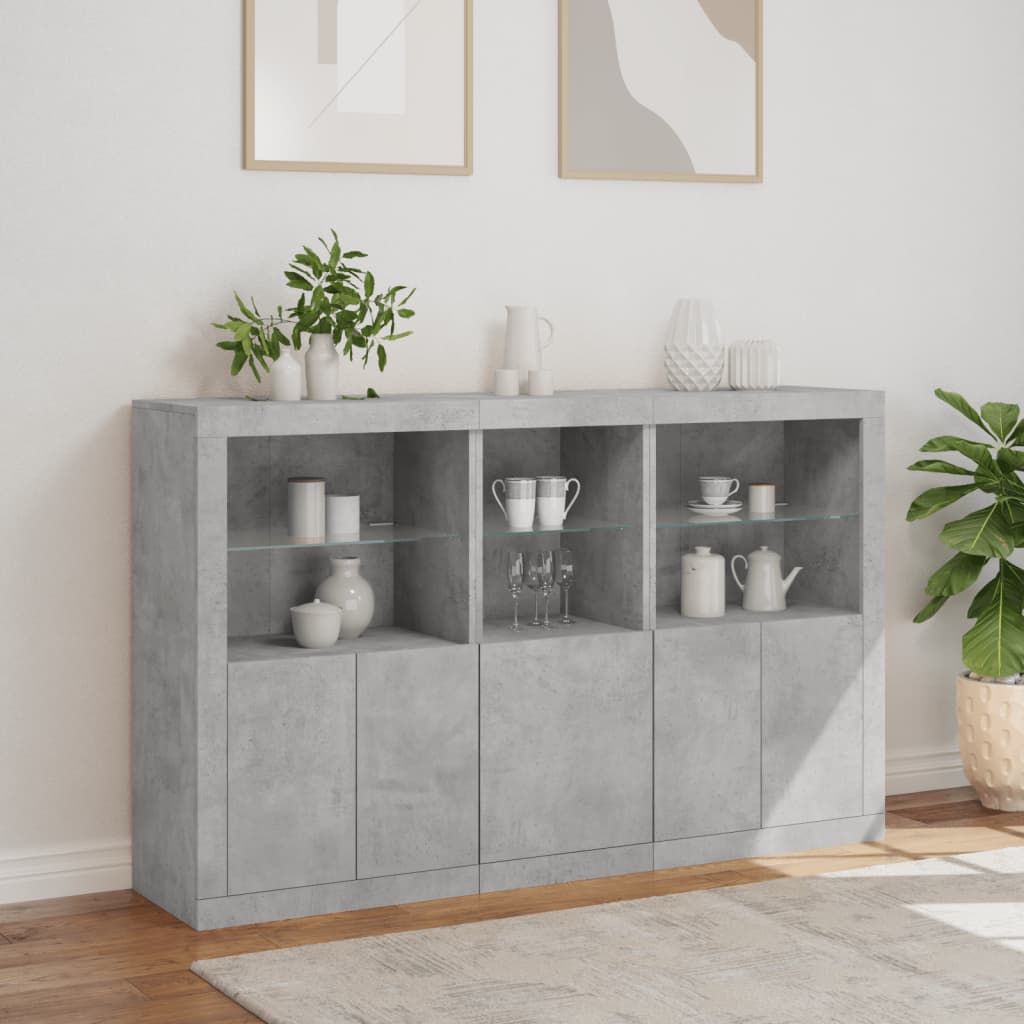 Sideboard mit LED-Leuchten Betongrau 162x37x100 cm