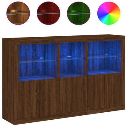 Sideboard mit LED-Leuchten Braun Eichen-Optik 162x37x100 cm