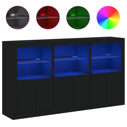 Sideboard mit LED-Leuchten Schwarz 181,5x37x100 cm