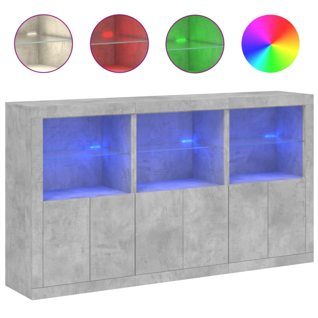 Sideboard mit LED-Leuchten Betongrau 181,5x37x100 cm