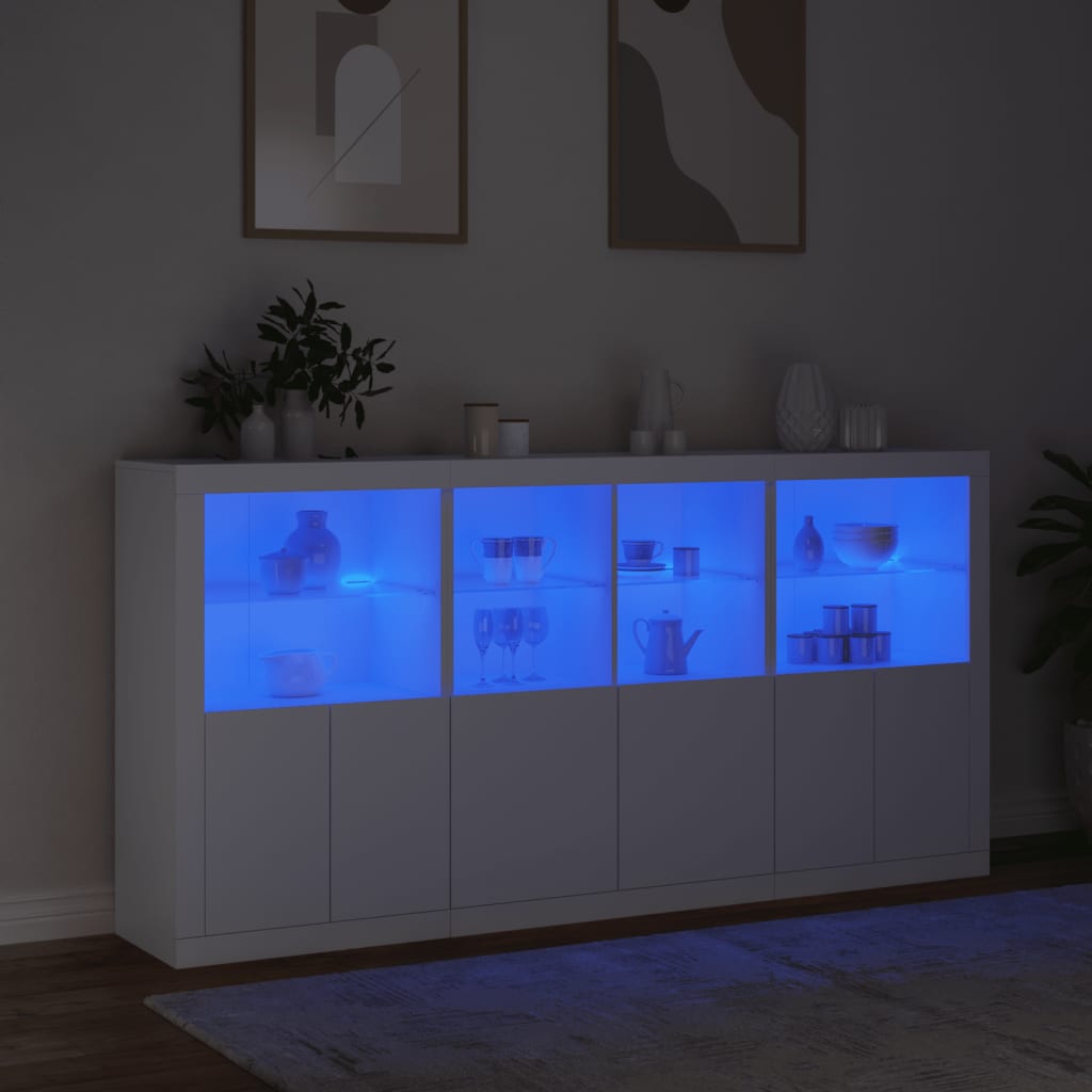 Sideboard mit LED-Leuchten Weiß 202x37x100 cm