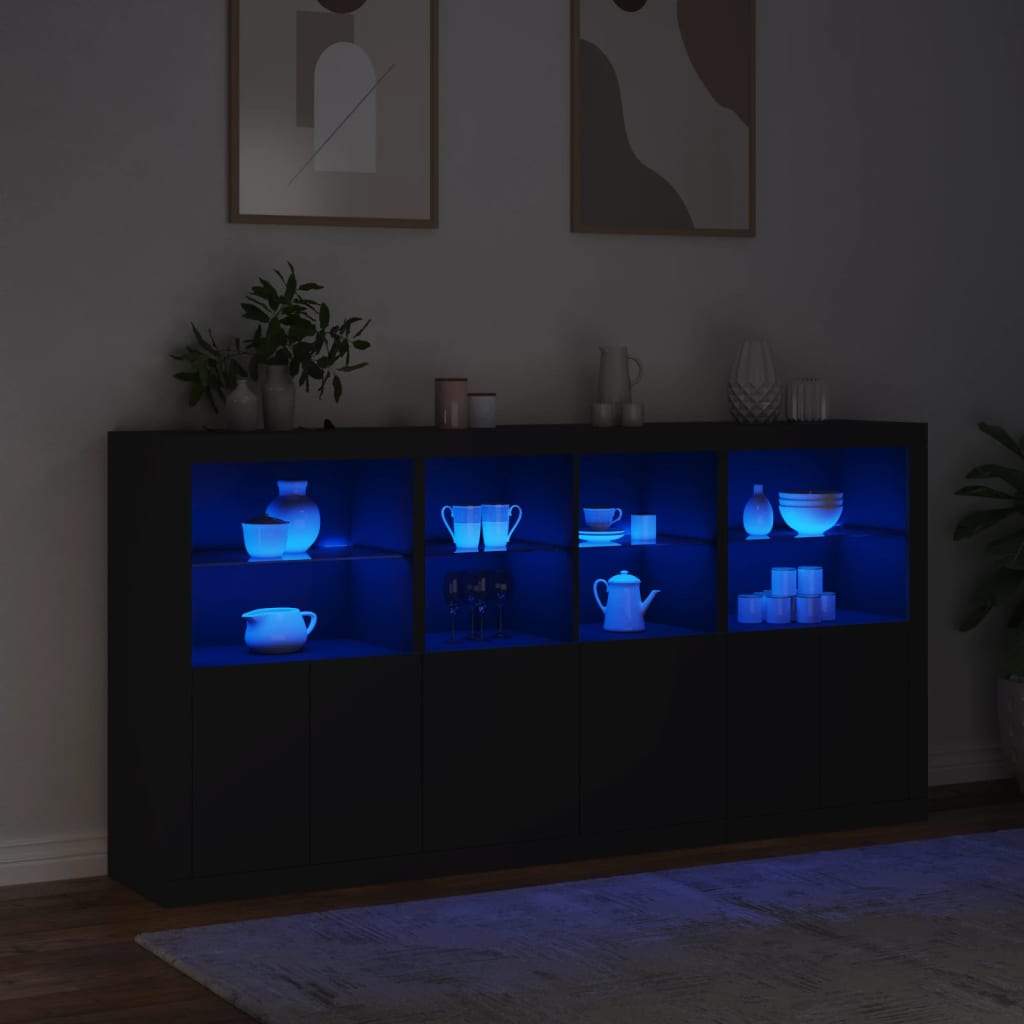 Sideboard mit LED-Leuchten Schwarz 202x37x100 cm