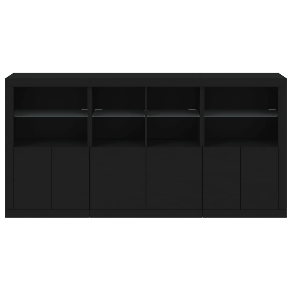 Sideboard mit LED-Leuchten Schwarz 202x37x100 cm