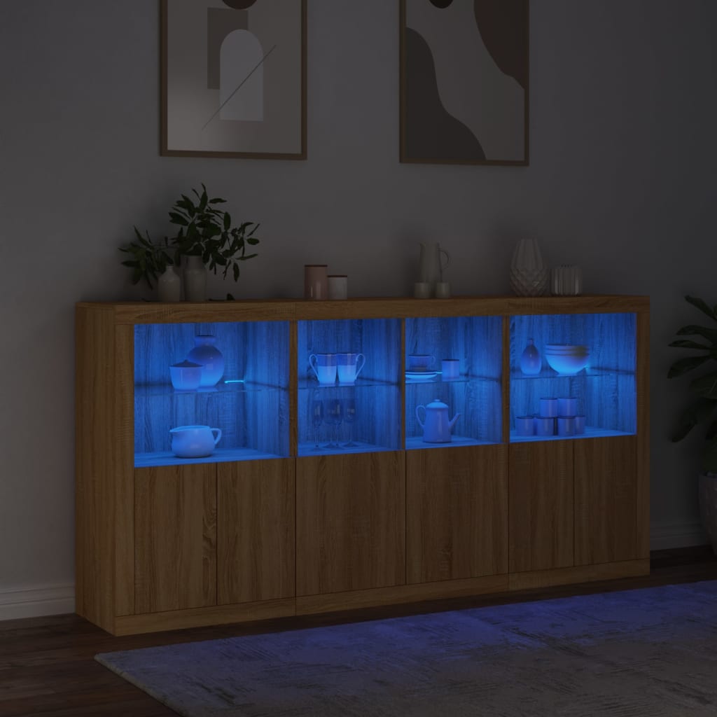 Sideboard mit LED-Leuchten Sonoma-Eiche 202x37x100 cm