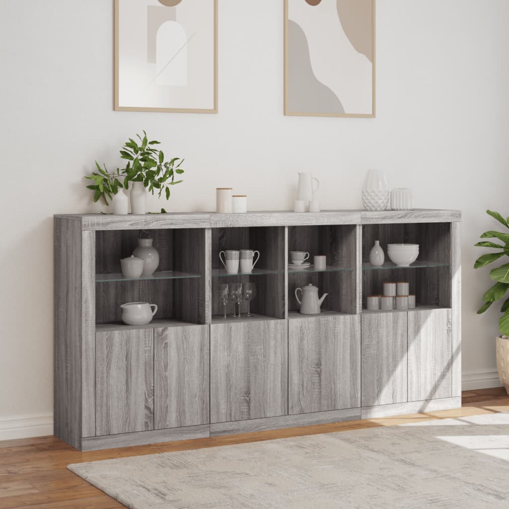 Sideboard mit LED-Leuchten Grau Sonoma 202x37x100 cm