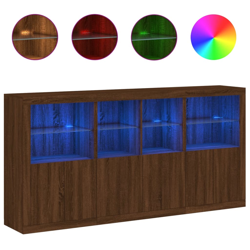 Sideboard mit LED-Leuchten Braun Eichen-Optik 202x37x100 cm