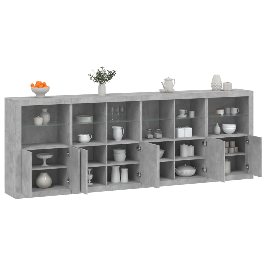 Sideboard mit LED-Leuchten Betongrau 283x37x100 cm