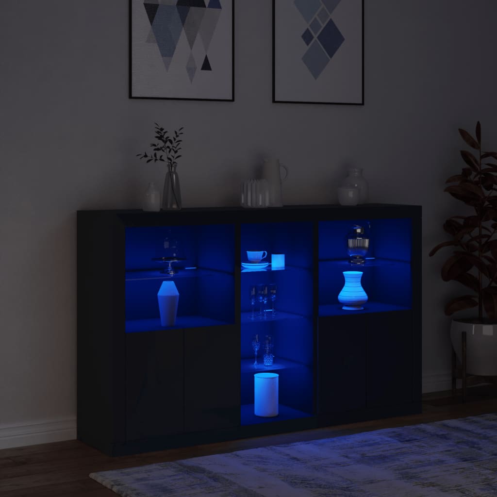 Sideboard mit LED-Leuchten Schwarz 162x37x100 cm