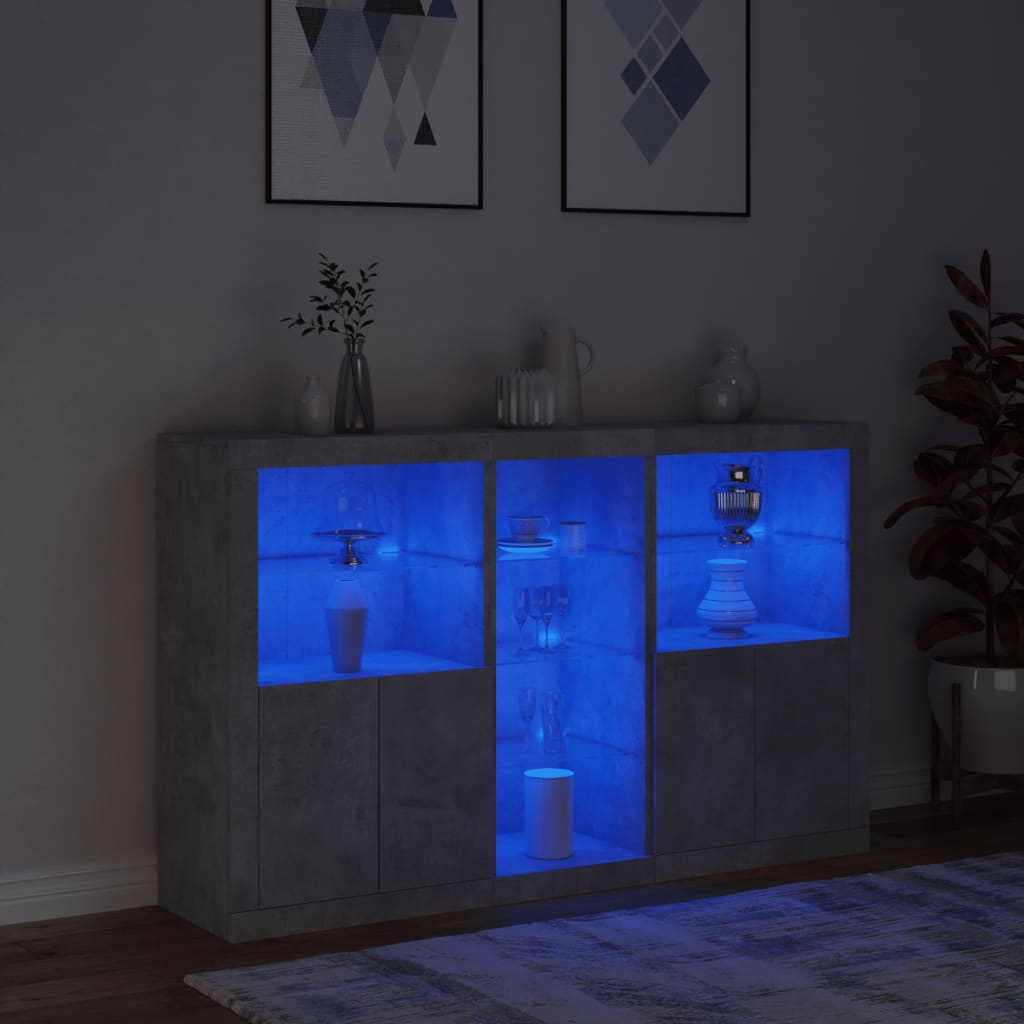 Sideboard mit LED-Leuchten Betongrau 162x37x100 cm