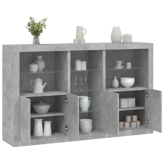 Sideboard mit LED-Leuchten Betongrau 162x37x100 cm