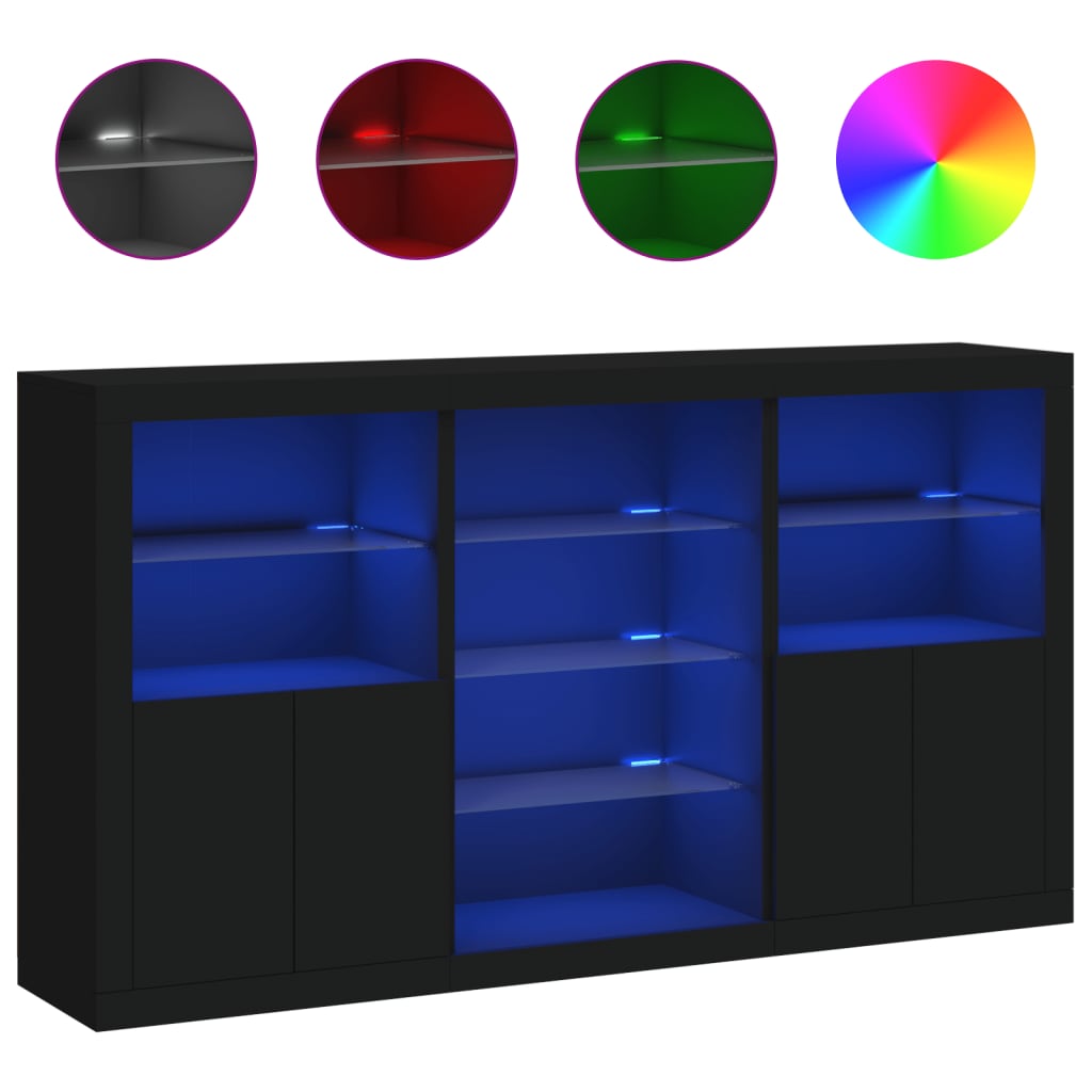 Sideboard mit LED-Leuchten Schwarz 181,5x37x100 cm