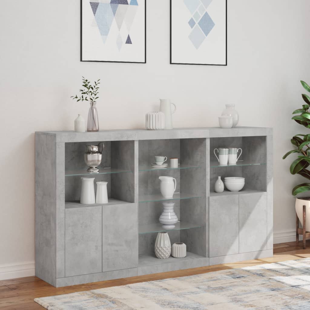 Sideboard mit LED-Leuchten Betongrau 181,5x37x100 cm