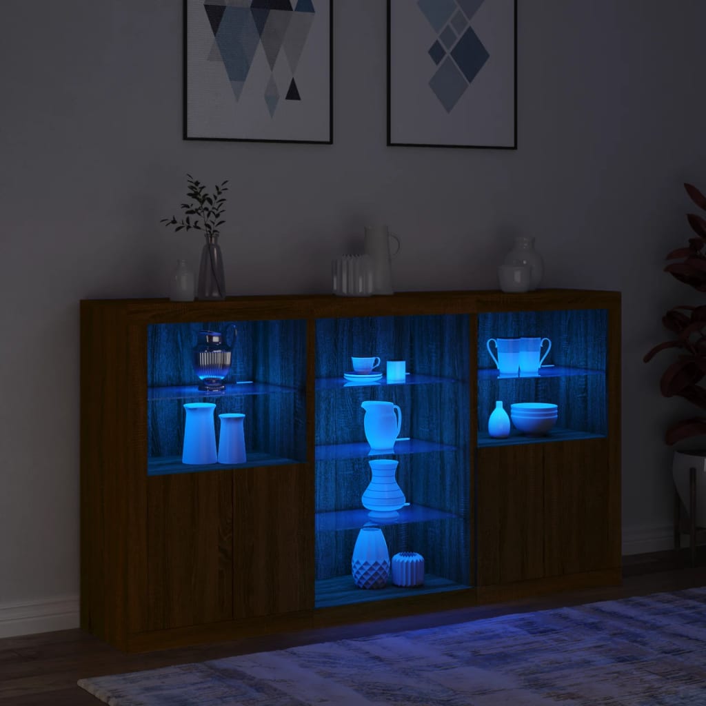 Sideboard mit LED-Leuchten Braun Eichen-Optik 181,5x37x100 cm