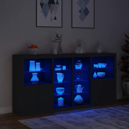 Sideboard mit LED-Leuchten Schwarz 202x37x100 cm