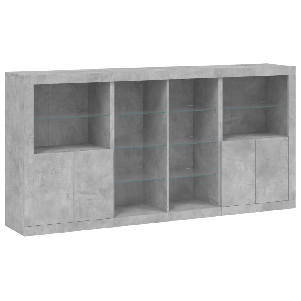 Sideboard mit LED-Leuchten Betongrau 202x37x100 cm