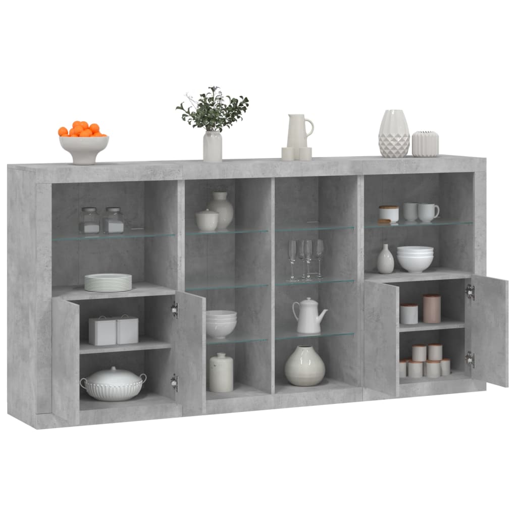 Sideboard mit LED-Leuchten Betongrau 202x37x100 cm