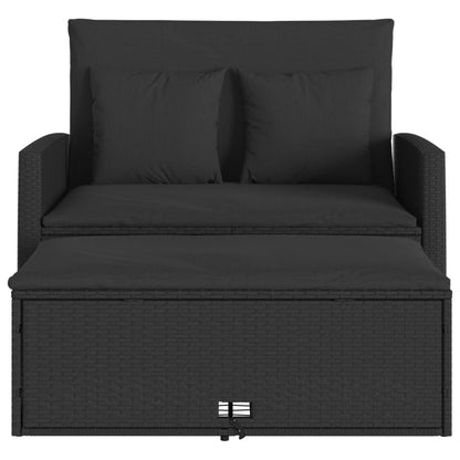 Gartensofa mit Kissen 2-Sitzer Schwarz Poly Rattan