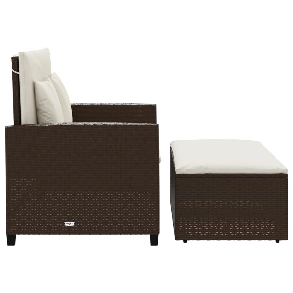 Gartensofa mit Kissen 2-Sitzer Braun Poly Rattan